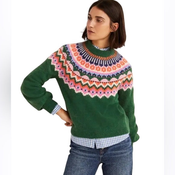 Boden Sweaters - BODEN Fair Isle Hunter Green Pink Orange Alpaca Blend Sweater